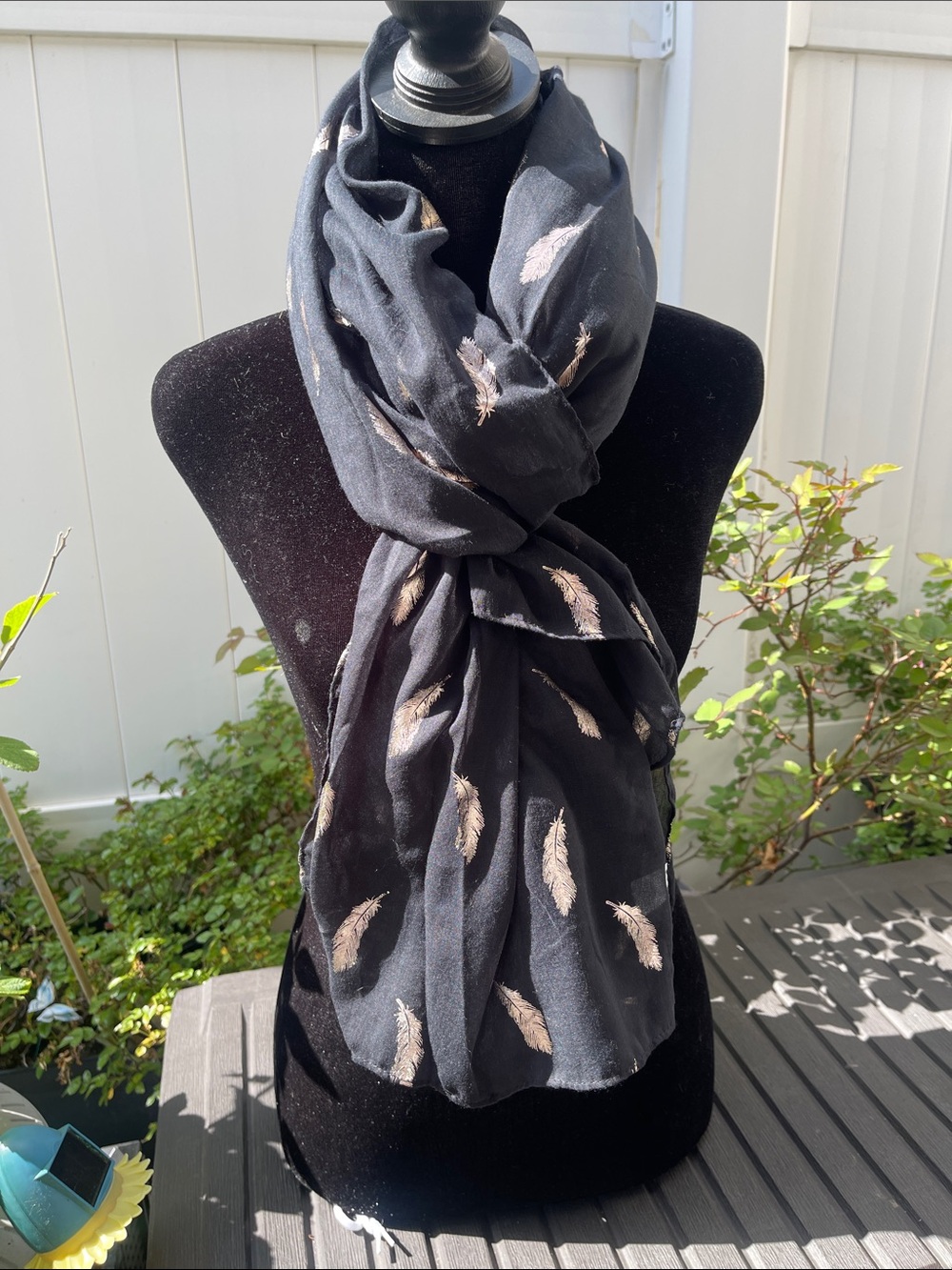 Black Feather Print Scarf